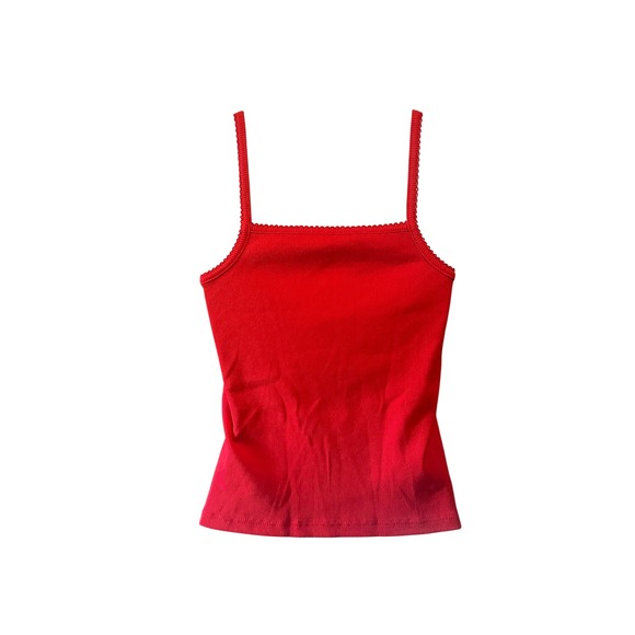 Womens Y2K Coquette Ribbed Lace Crochet Trim Camisole XS/S Red Tank Top Layer - Picture 2 of 8